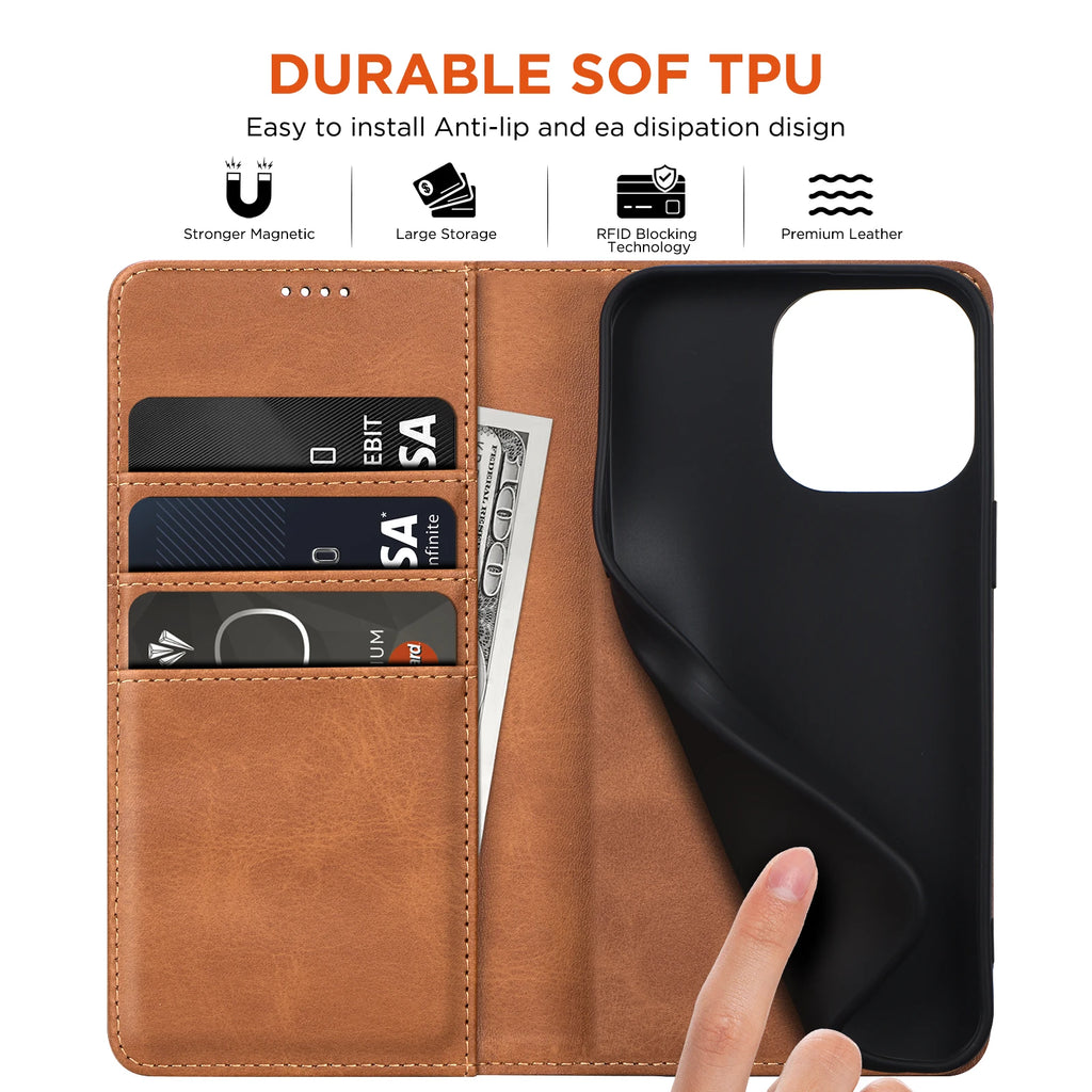 PU Leather Wallet Phone Case For iPhone 16E 16 Pro Max  15 Plus 14 13 12 Flip Cover Protective Magnetic With Picture Frame