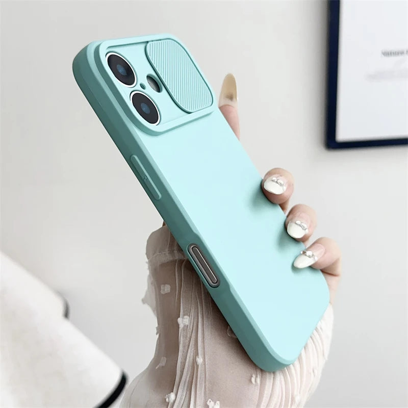 Slide Camera Lens Protection Case For iPhone 16 15 14 Plus 13 12 11 Pro X XS XR Max 8 7 Shockproof Bumper Soft Silicone Cover