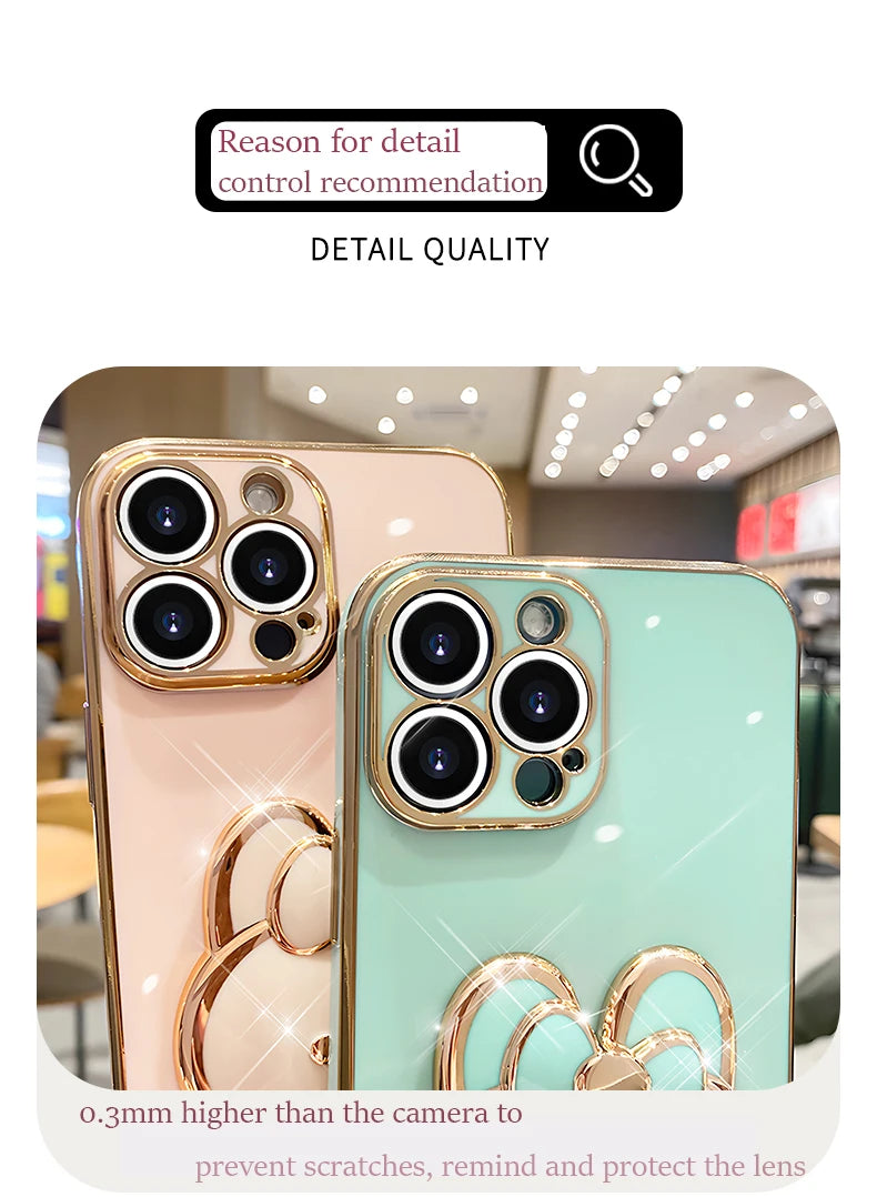 Mirror Rabbit Strap Plating Case For iPhone 14 11 12 13 Pro Max 13 12 Mini 11 12 13 14 7 6 6S Plus X Xr Xs Max SE 2020 Cover