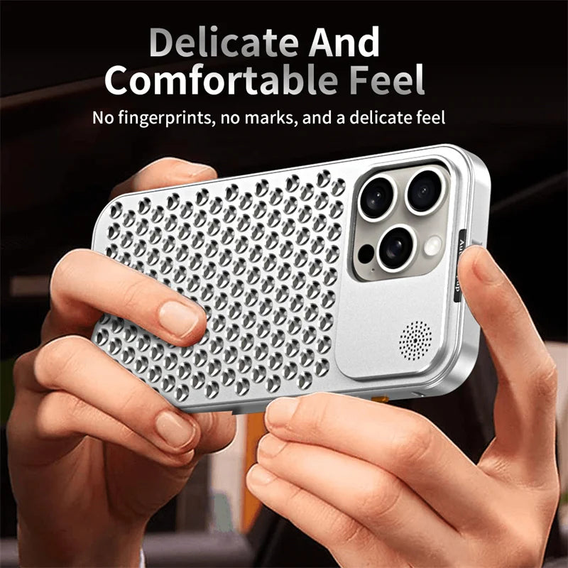 Metal aluminium Hollow Cooling Phone Case for iPhone 14 13 12 16 Pro Max 15 16 Plus Aromatherapy Diffuser Detachable Rear Cover