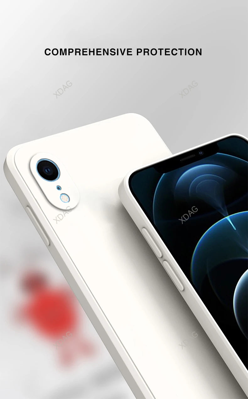 Original Square Phone Case for iPhone XR 5G Soft Back Cover Cute Liquid Silicone Shockproof Accessories Funda High Qualtiy Shell