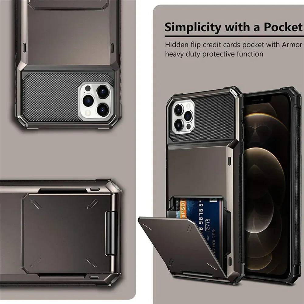 Wallet 4-Card Slot Credit Phone Case For iPhone 16 Pro Max 15 Plus 14 Pro 13 11 12 XR XS Max Cards Holder Anti Fall Cover Funda