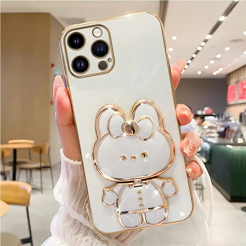 Mirror Rabbit Strap Plating Case For iPhone 14 11 12 13 Pro Max 13 12 Mini 11 12 13 14 7 6 6S Plus X Xr Xs Max SE 2020 Cover