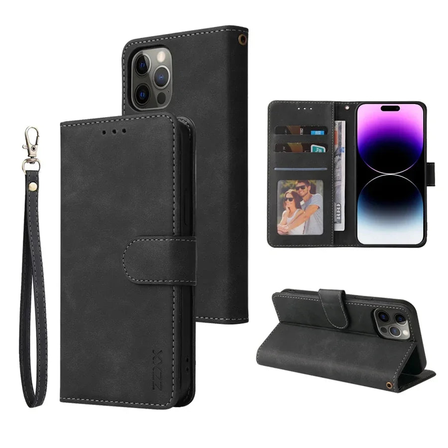 ZZXX Leather Wallet Phone Case For iPhone 16e 16 Pro Max 15 14 13 Mini 12 11 X XS XR SE2 8 7 6s Plus Flip Card Slot Holder Cover