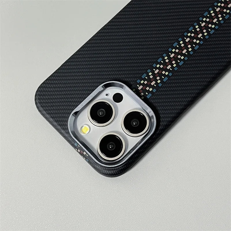 Hard Carbon Fiber Phone Case for iPhone 16 15 14 17 Pro Max 17 Pro/ Max Wireless Charging Alloy Lens Magnetic Protective Cover