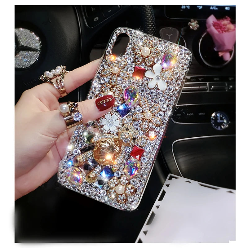 Luxury Bling Diamond Bottle Rhinestone Flower Case For Samsung A30 A50 A70S A22 A32 5G A52 A71 4G A51 A72 A73 A53 A33 Cover Case