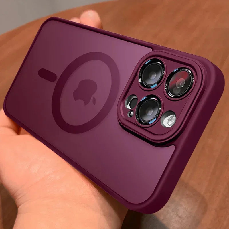 Magnetic Luxury Lens Protector Matte Translucent Case For iPhone 17 16 15 14 13 12 11 Pro Max For Magsafe Wireless Charger Cover