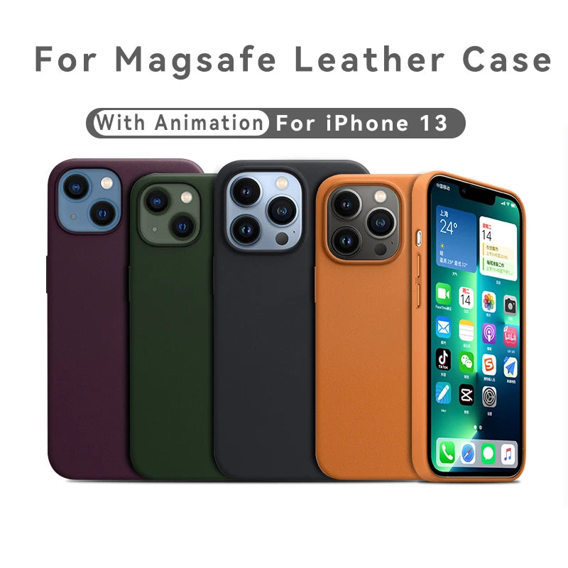 Original  Case Magsafe Leather Magnetic Case For iPhone 13 Pro Max Plus Case Wireless Charging Drop Protect Cover
