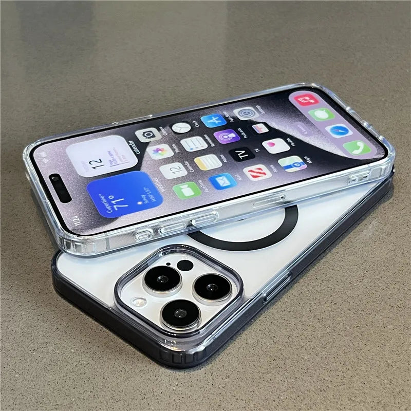 For Magsafe Magnetic Wireless Charge Case For iPhone 17 16 15 14 13 12 11 Pro Max Mini Plus Transparent Shockproof Bumper Cover