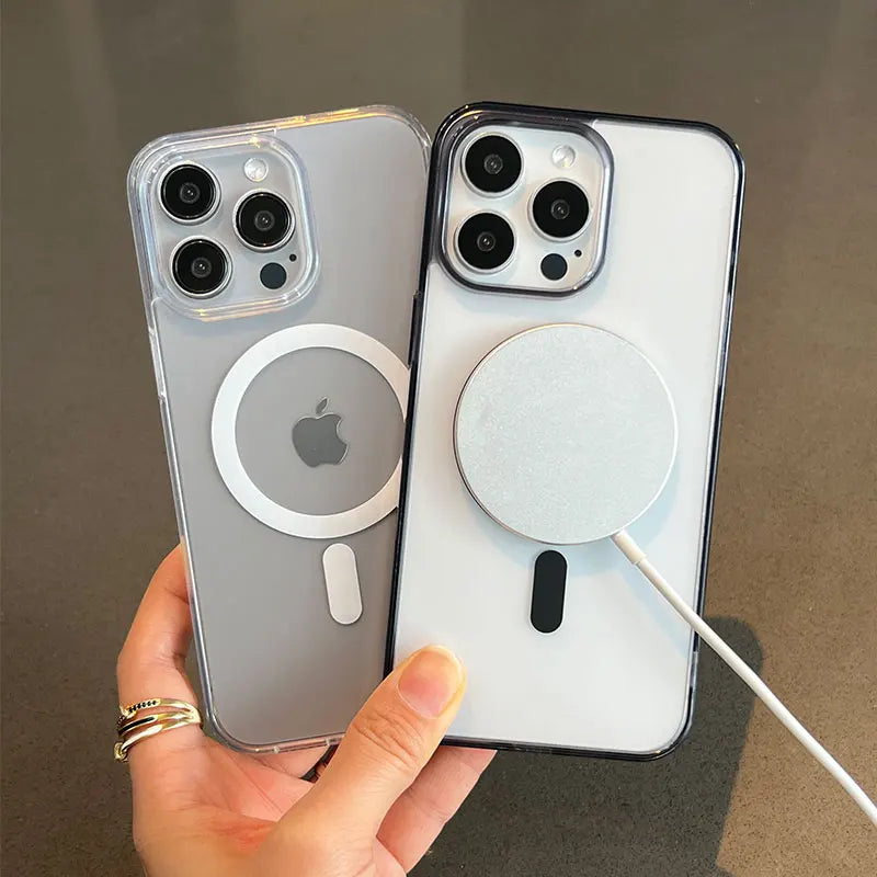 For Magsafe Magnetic Wireless Charge Case For iPhone 17 16 15 14 13 12 11 Pro Max Mini Plus Transparent Shockproof Bumper Cover