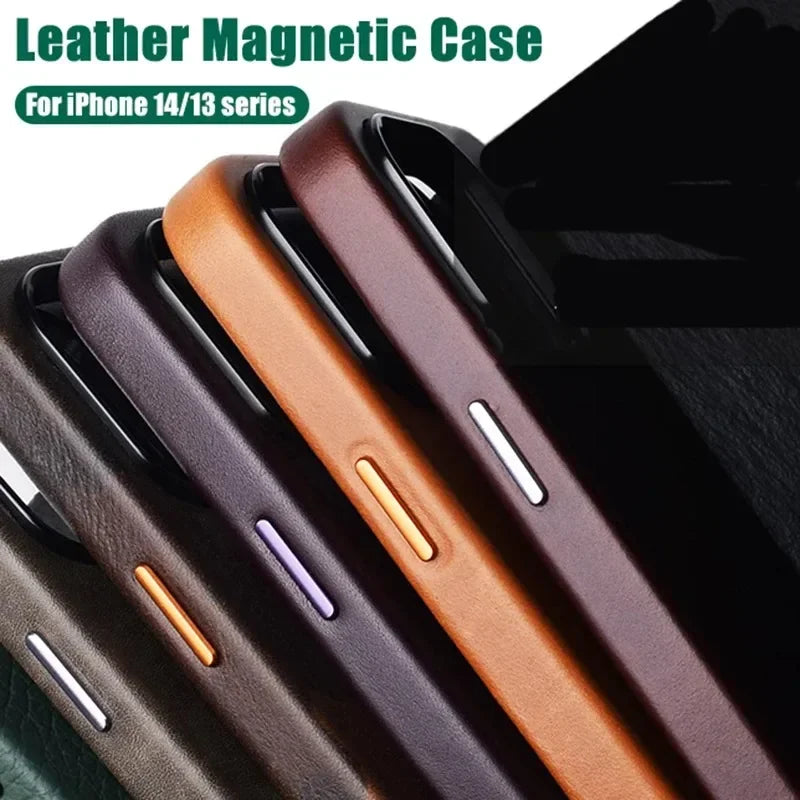 Luxury MagSafe Case for Apple iPhone 17 Pro Max 16 13 12 14 15 Plus Leather Official Style MacSafe Magnetic i Phone Cover Etui
