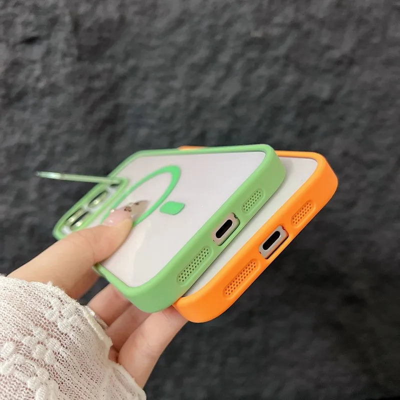 Luxury Magnetic Shockproof Phone Case For iPhone 15 14 13 12 11 16 17 Pro Max Plus 16E Funda Stand Glass Lens Protection Cover