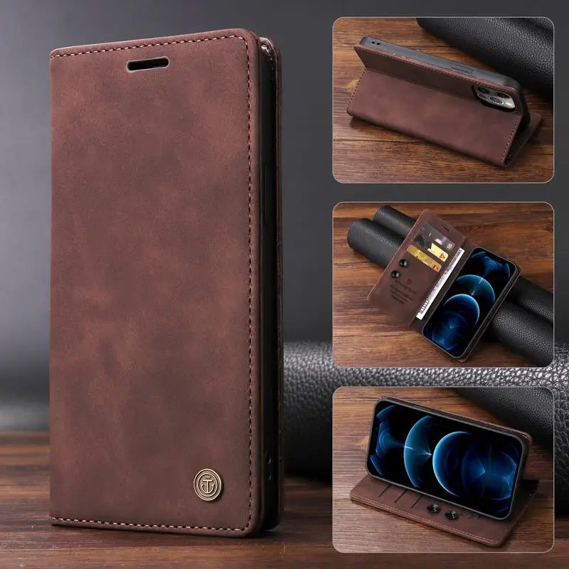 Leather Flip Case For iPhone 16 17 15 14 13 12 11 Pro Max Case For iPhone 17 Air 16E 13 12 X XR XS 6 8 7 Plus Shockproof Cover