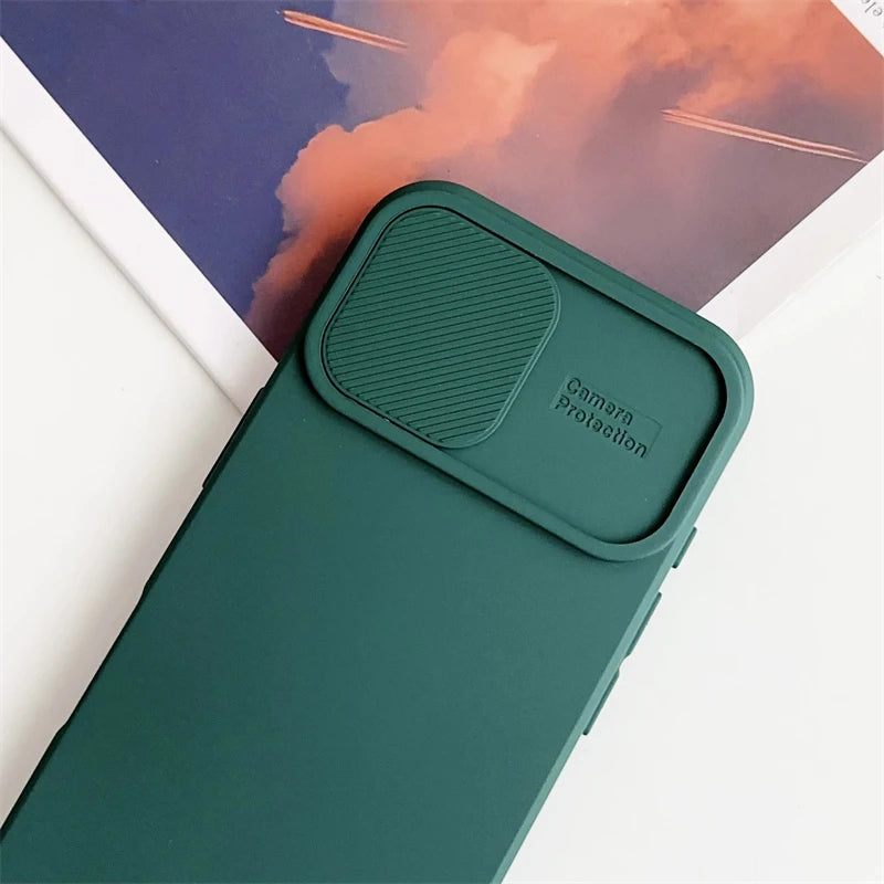 Slide Camera Lens Protection Case For iPhone 16 15 14 Plus 13 12 11 Pro X XS XR Max 8 7 Shockproof Bumper Soft Silicone Cover