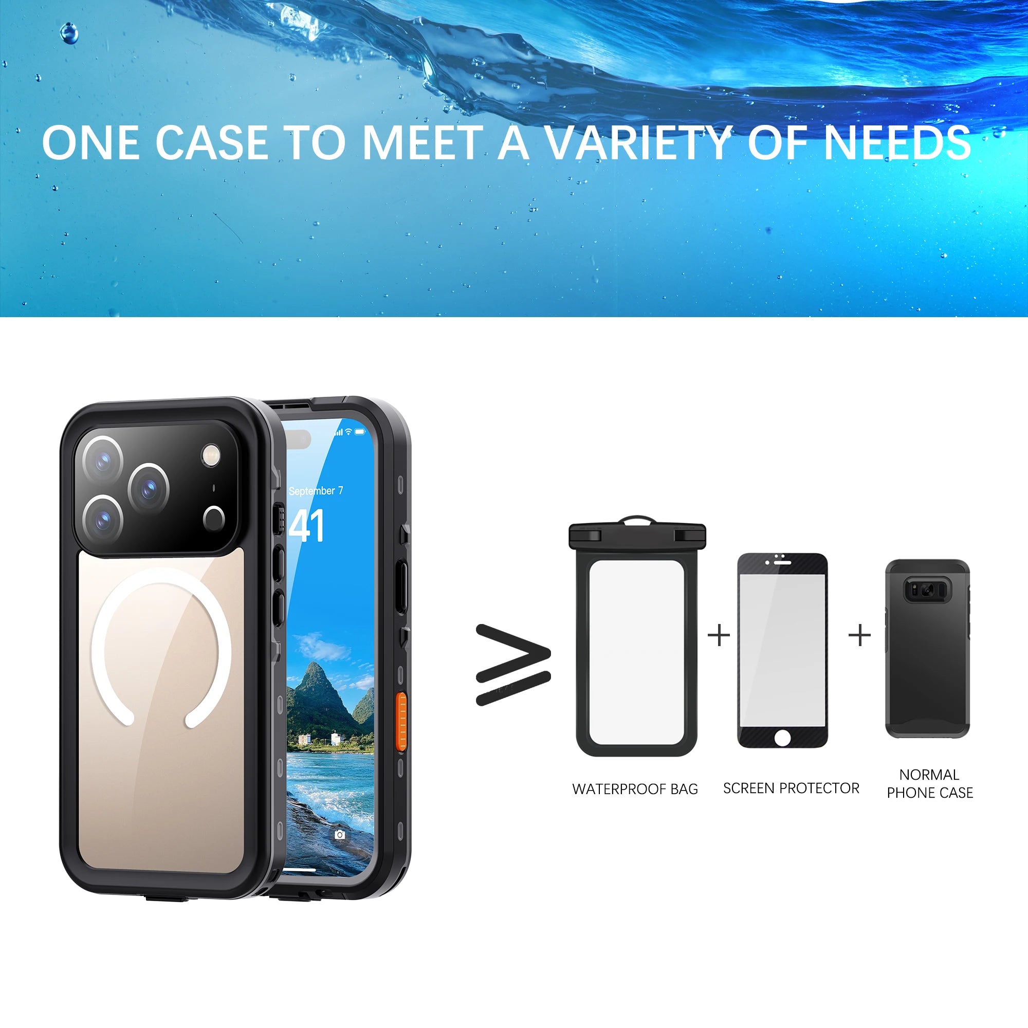 Shellbox Professional Waterproof Phone Case 360° Shockproof and Dustproof IP68 (Compatible with iPhone 17 Pro/16/15/14/13)
