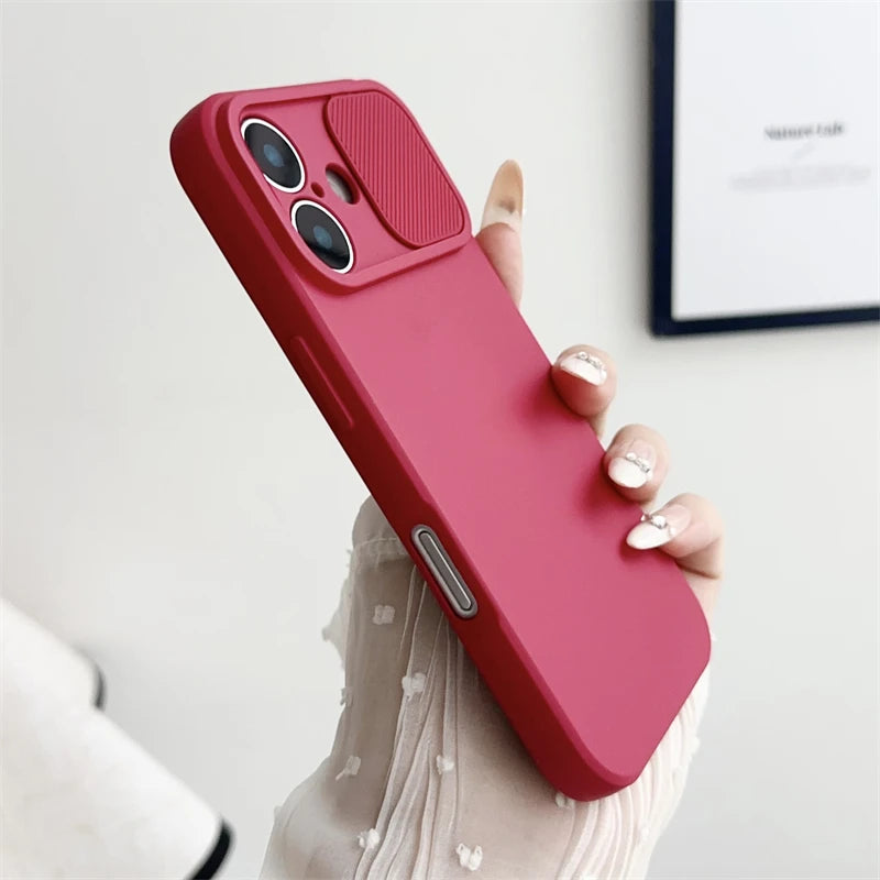 Slide Camera Lens Protection Case For iPhone 16 15 14 Plus 13 12 11 Pro X XS XR Max 8 7 Shockproof Bumper Soft Silicone Cover
