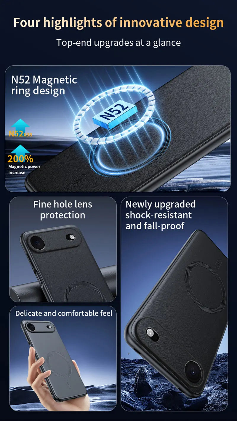 For Iphone 17 Air Case Magnetic Leather Shield Cover For Iphone 17 Air Anti-Fingerprint Non-Slip PC+TPU