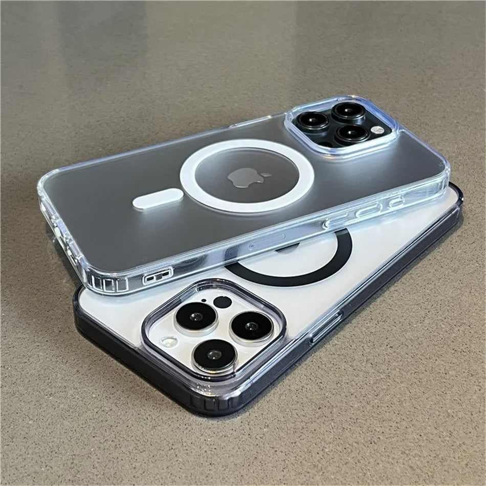 For Magsafe Magnetic Wireless Charge Case For iPhone 17 16 15 14 13 12 11 Pro Max Mini Plus Transparent Shockproof Bumper Cover
