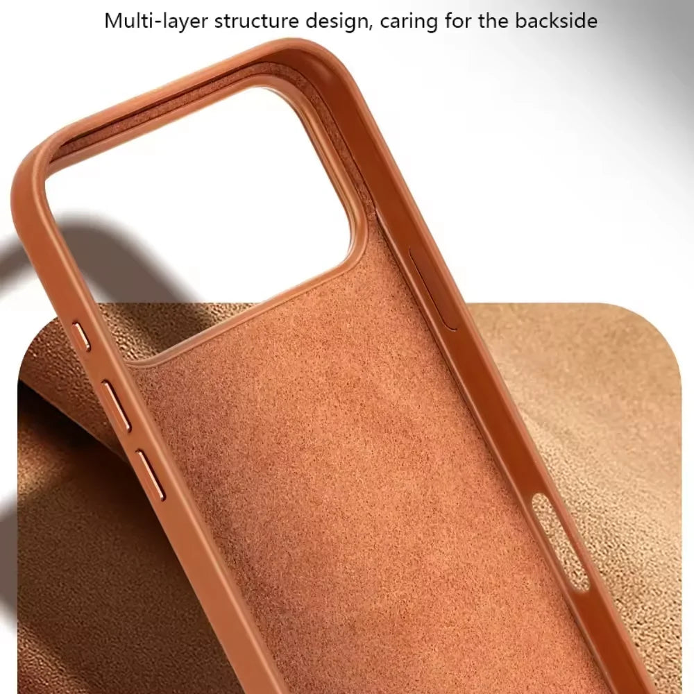 High-end Leather Phone Case for iPhone 17 Pro Max Air 16 15 Original Business Strong Magnetic Wireless Charging Protective Cover